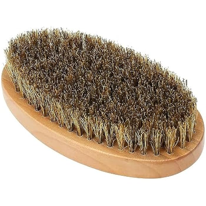 walmeck Men's Firm Bristles Beard Brush with Wooden Handle for Taming and Softening Facial Hair Skin Care & Beard Grooming (Palm Size) - Image 1